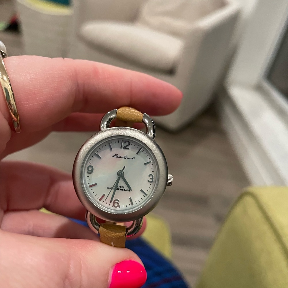 Eddie Bauer Silver Case Watch with Brown Strap